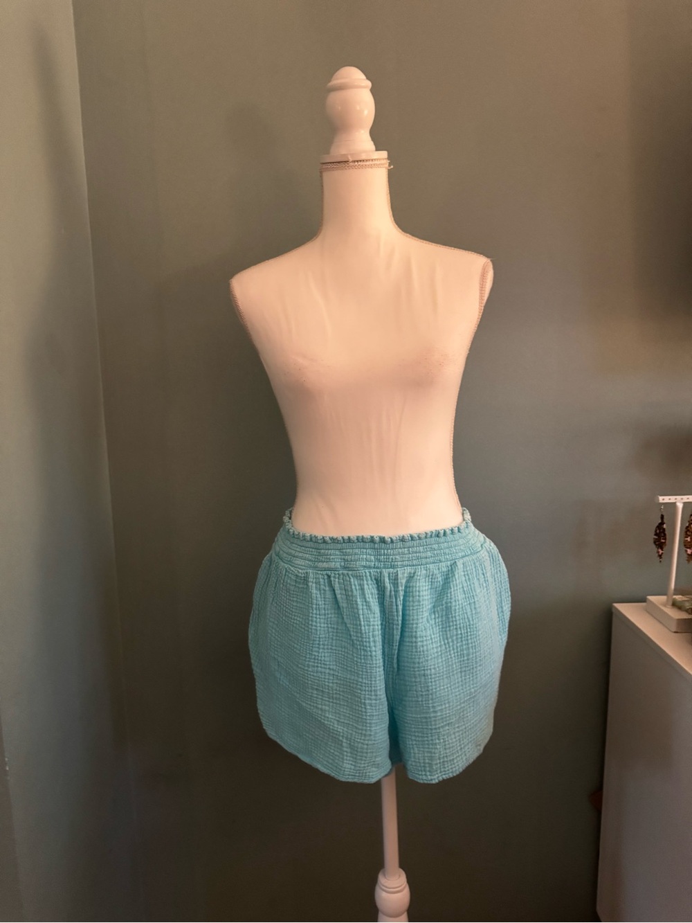 AERIE aqua Light Blue Gauze Pull-On Lounge Swim Cover Up Shorts Large